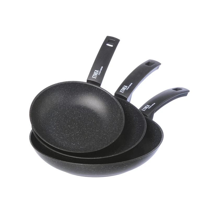 Moneta Etnea Set of 3 Frying Pans, Stone Surface Non-Stick and Anti-Scratch Coating, Dishwasher Safe, 20, 24, 28 cm, 3-Piece Pan Set