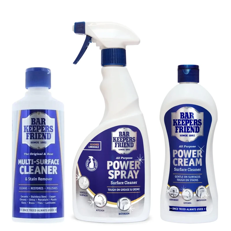 Bar Keepers Friend Bundle Pack - Power Spray, Power Cream and Multi-Surface Cleaner - Great for Cleaning Kitchens, Bathrooms, Cookware, Limescale and Stubborn Stains
