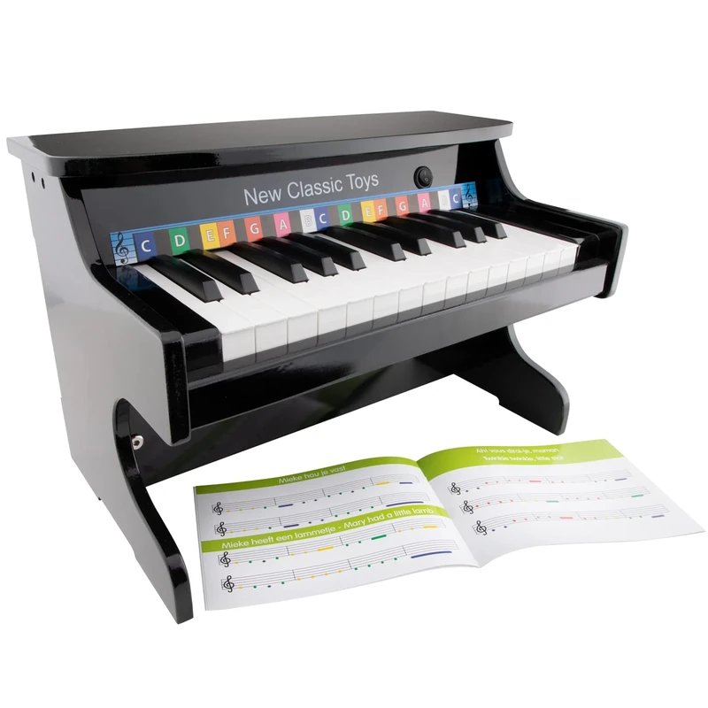 New Classic Toys Wooden toy electronic piano - 25 keys - black - including music book