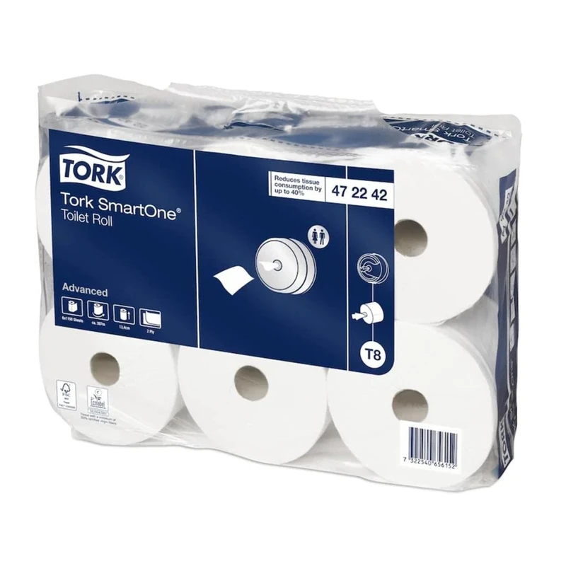 Tork SmartOne Toilet Roll White T8, Advanced, 2-Ply, 6 x 1150 Sheets, 472242
