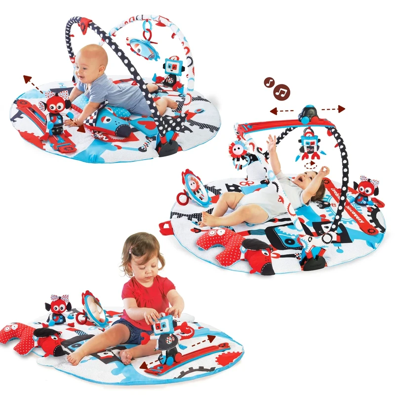 Yookidoo Baby Gym and Play Mat. 3 Stage Activity Gym - A Musical Playland with Motorized Robot Track and 20 Development Activities For Sit, Lay and Tummy Time Training. Age 0-12 Months