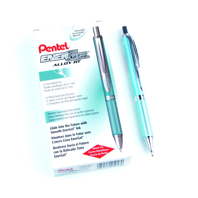 Pentel BL407 EnerGel Sterling Rollerball Pen, Light Blue Barrel, Black Ink (Pack of 12)