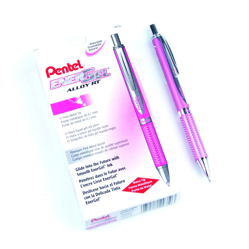 Pentel BL407 Energel Sterling Rollerball Pen, 0.7mm Tip, Pink Barrel, Black ink (Pack of 12)