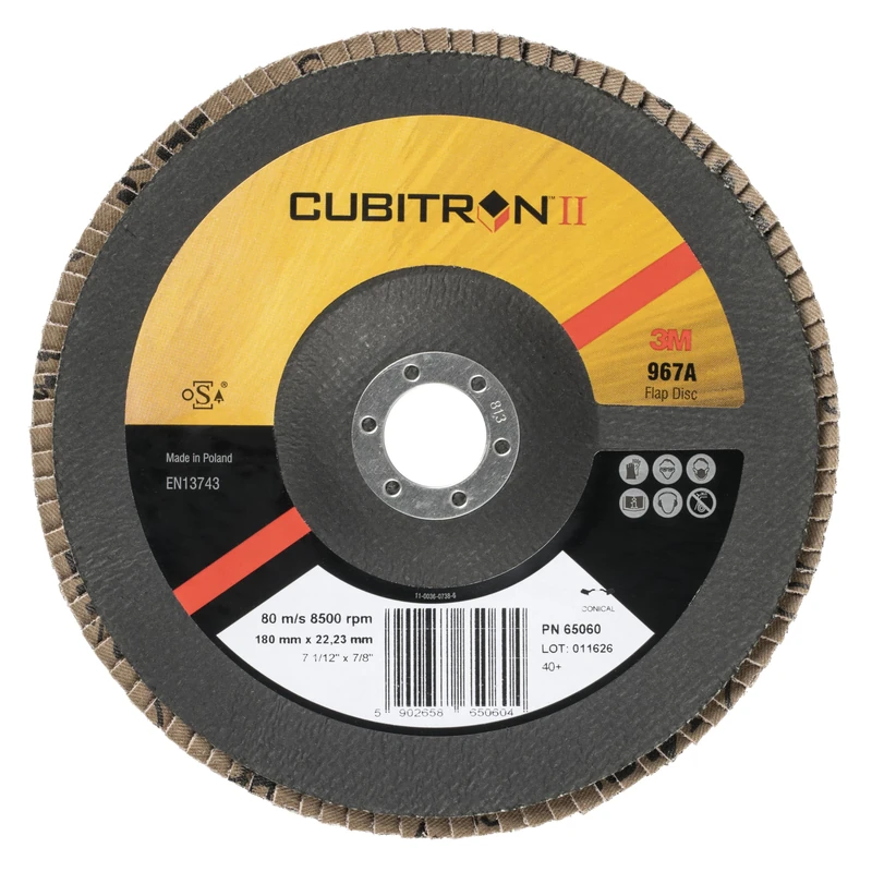 3M Cubitron II Flap Disc 967A - 40+ Grit Ceramic Precision Shaped Grain - Type 27 Angle Grinder Disc - Metal Grinding - 5" x 7/8" Arbor Hole - Pack of 10