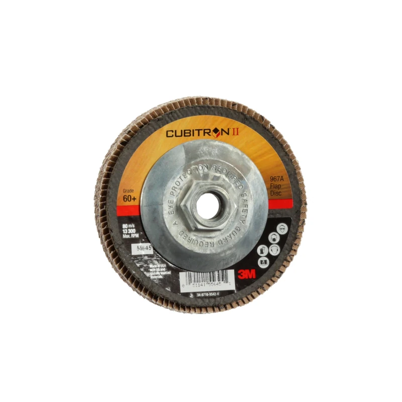 3M Cubitron II Flap Disc 967A, T29 Quick Change, 4-1/2 in x 5/8-11, 60+, Giant, 10 per case
