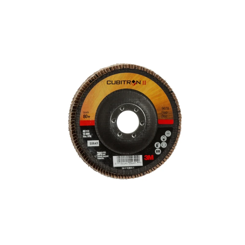 3M Cubitron II Flap Disc 967A - 80+ Grit Ceramic Precision Shaped Grain - Type 29 Angle Grinder Disc - Giant - 4.5" x 7/8" Arbor Hole - Pack of 10