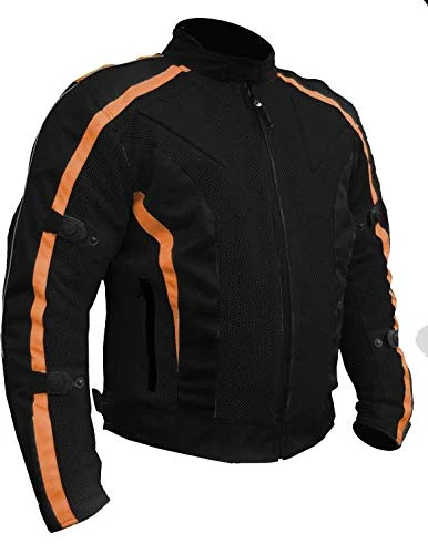 Bikers Gear Australia Chicane Lightweight Summer Air Flow Mesh Vented Motorcycle Jacket with CE 1621-1 Removable Armour Waterproof Liner Cordura, Black / Orange (4XL)
