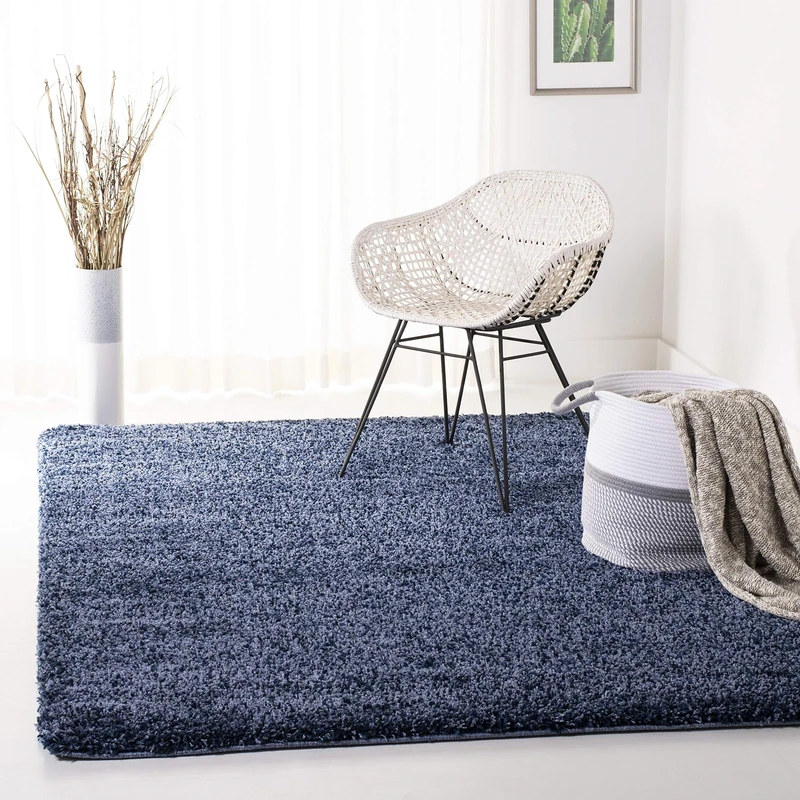 SAFAVIEH Shaggy Rug for Living Room, Dining Room, Bedroom - California Shag Collection, High Pile, in Navy, 91 X 152 cm