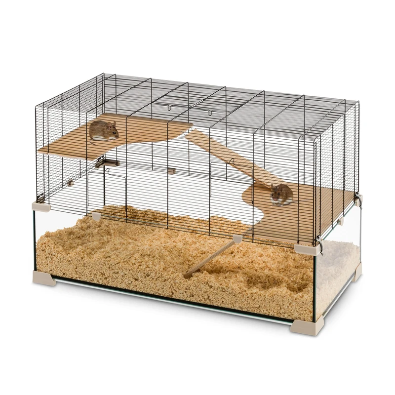 Ferplast Cage for Hamsters and Mice KARAT 100 Small Rodents, Two Floors with Accessories, in Glass and Metal