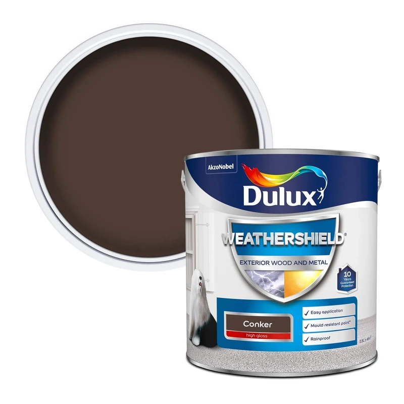 Dulux Weather Shield Exterior High Gloss Paint, Conker, 2.5 L