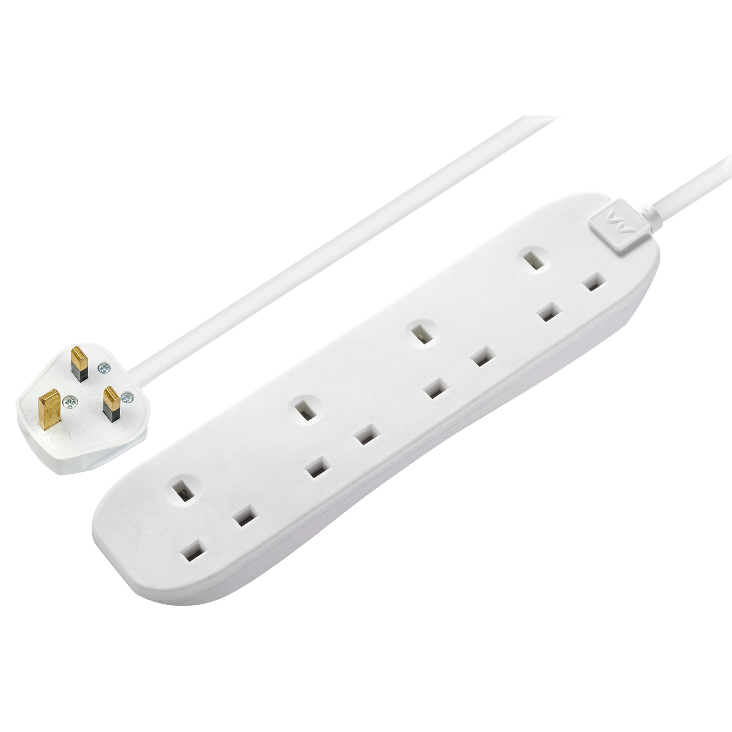 Masterplug Four Socket Extension Lead, 1 Metre Cable, Unswitched, 4-Way Plug Extension Cable, Power Strip, Basic Power, White, 13A, 4G, 1m, BFG110N