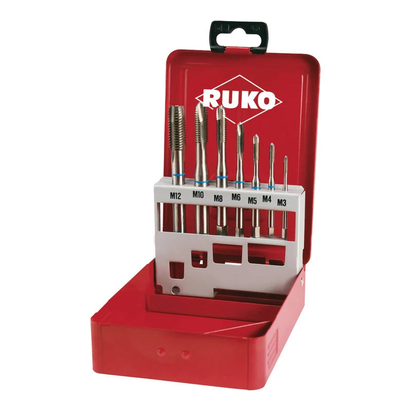 Ruko HSS Machine Tap Set in Steel Case, Bright Finish, 7 Pieces, R245057