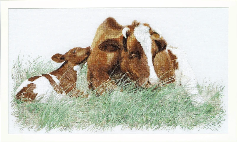 Thea Gouverneur Brown Cow On Linen Counted Cross Stitch Kit-17.75-inch x 27.5-inch 32 Count - Image 1