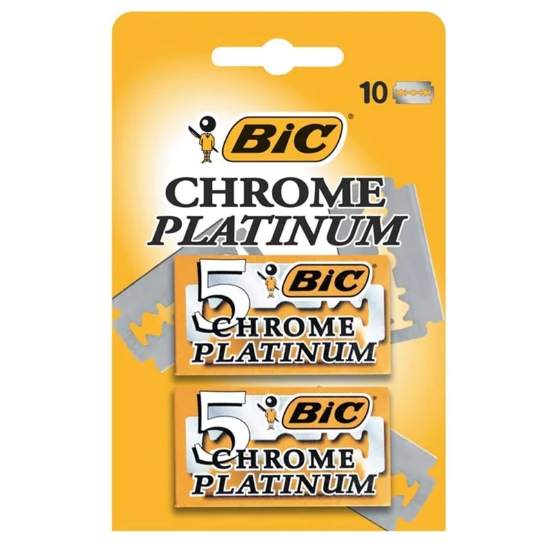 BIC Chrome Platinum, Double Edge Safety Razor, Disposable Single Blades, Stainless Steel, Pack of 10