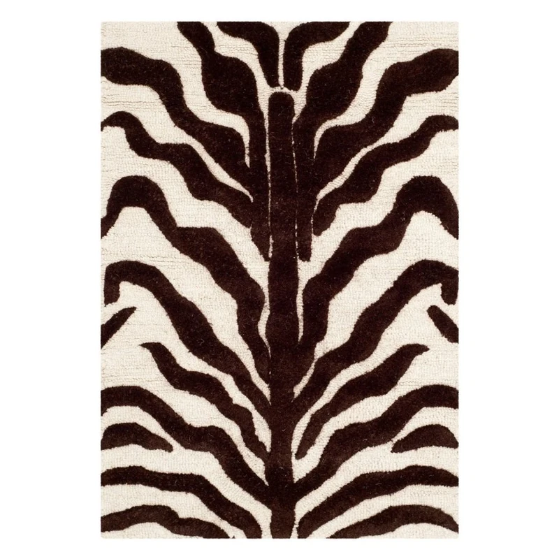 Safavieh Zebra Indoor Hand Tufted Rectangle Area Rug, Cambridge Collection, CAM709, in Ivory / Brown, 122 X 183 cm for Living Room, Bedroom or Any Indoor Space