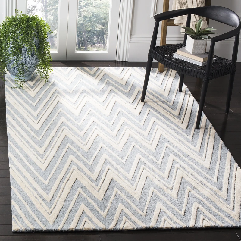 Safavieh Modern Indoor Hand Tufted Rectangle Area Rug, Cambridge Collection, CAM711, in Blue / Ivory, 122 X 183 cm for Living Room, Bedroom or Any Indoor Space