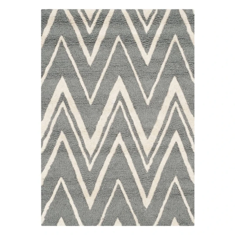 Safavieh Modern Indoor Hand Tufted Rectangle Area Rug, Cambridge Collection, CAM711, in Dark Grey / Ivory, 122 X 183 cm for Living Room, Bedroom or Any Indoor Space