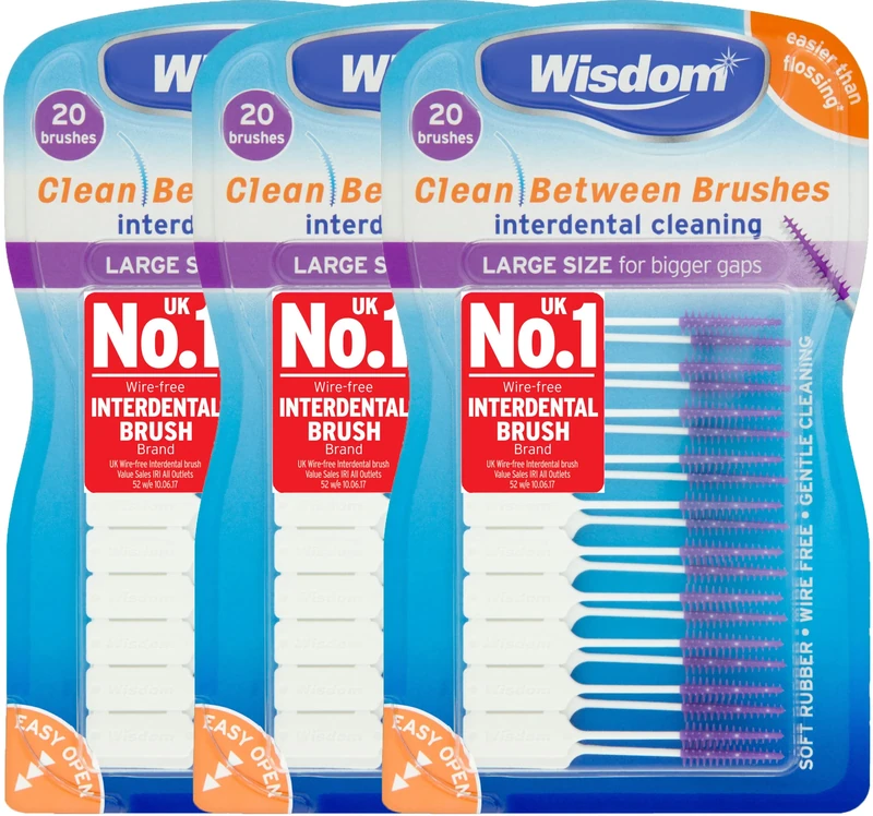 Wisdom Clean Between Interdental Large Purple Brushes - Pack of 3, Total 60