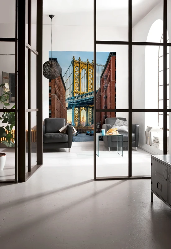 Komar XXL2-013 184 x 248 cm "New York Brooklyn Bridge Scenic" Wallpaper Mural - Blue (Pack of 2)