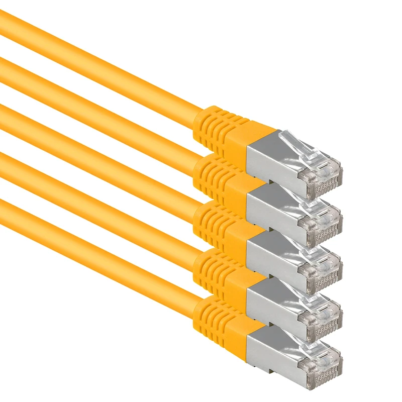 1aTTack.de 10 m yellow - 5 pieces Cat.6 patch cable network cable CAT6 S-FTP Gigabit Lan PIMF CAT 6 copper CU halogen-free Internet DSL game console Smart TV