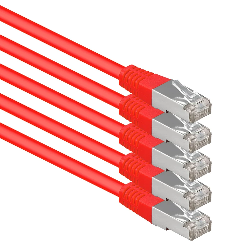 1aTTack.de 10 m red - 5 pieces Cat.6 patch cable network cable CAT6 S-FTP Gigabit Lan PIMF CAT 6 copper CU halogen-free Internet DSL game console Smart TV - Image 1