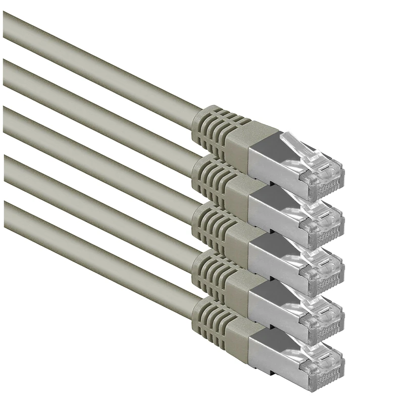 1aTTack.de 10 m gray - 5 pieces Cat.6 patch cable network cable CAT6 S-FTP Gigabit Lan PIMF CAT 6 copper CU halogen-free Internet DSL game console Smart TV