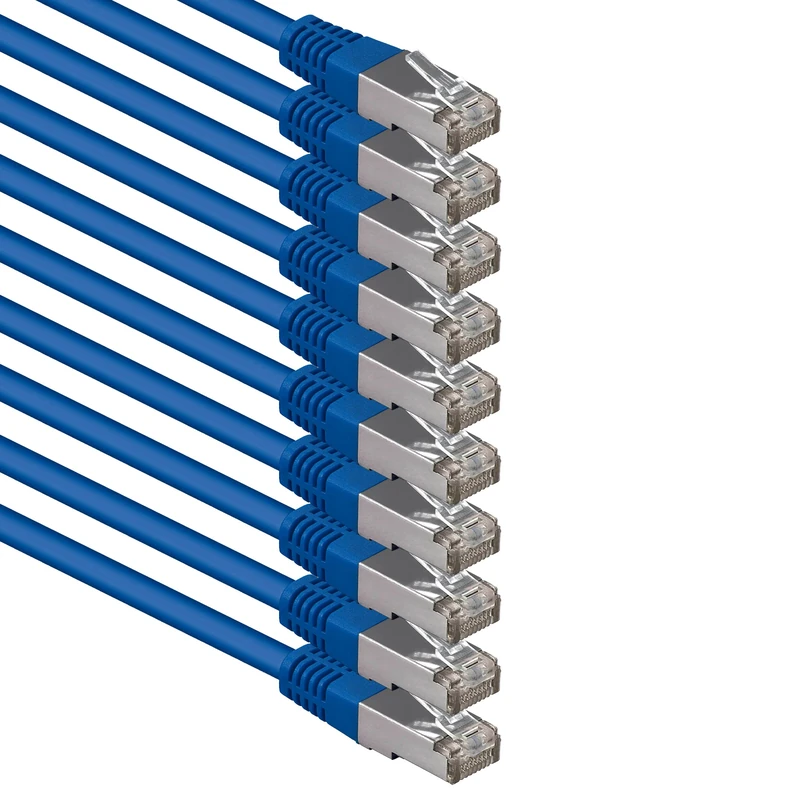 1aTTack.de 7.5 m blue - pack of 10 Cat.6 patch cable network cable CAT6 S-FTP Gigabit Lan PIMF CAT 6 copper CU halogen-free Internet DSL game console Smart TV