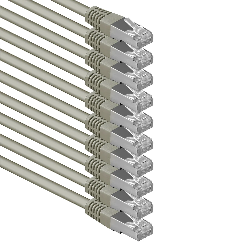 1aTTack.de 5 m gray - 10 pieces Cat.6 patch cable network cable CAT6 S-FTP Gigabit Lan PIMF CAT 6 copper CU halogen-free Internet DSL game console Smart TV