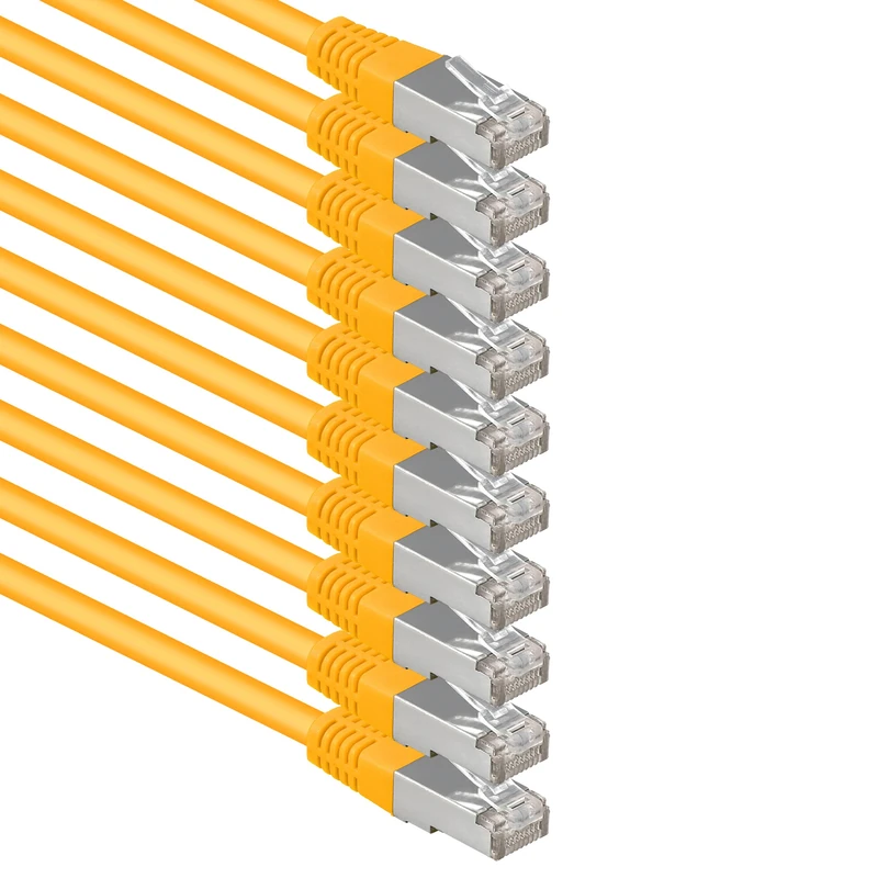 1aTTack.de 3.0 m yellow - pack of 10 Cat.6 patch cable network cable CAT6 S-FTP Gigabit Lan PIMF CAT 6 copper CU halogen-free Internet DSL game console Smart TV