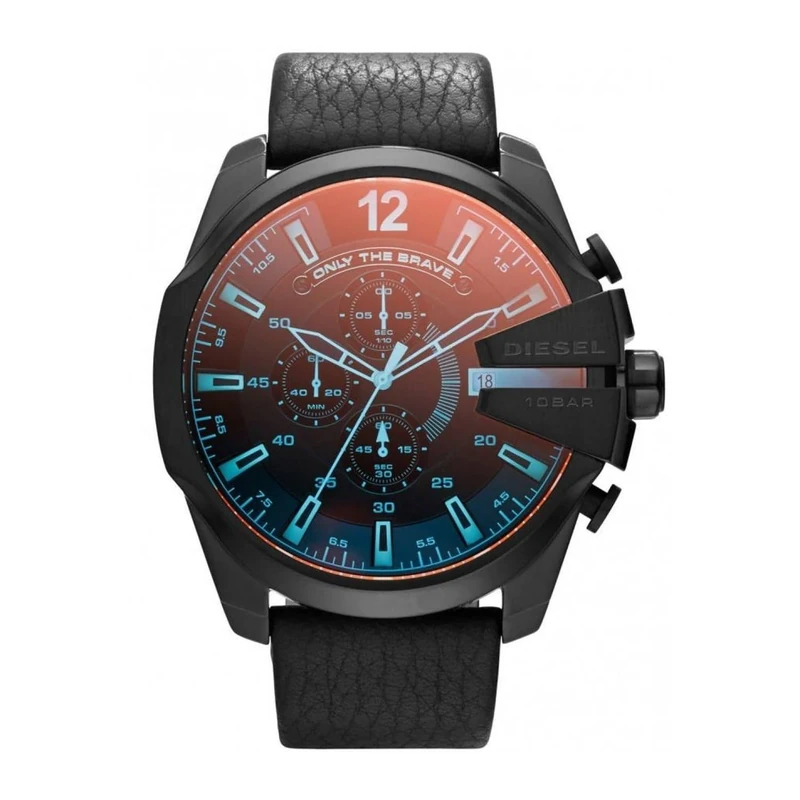 Diesel Watch for Men Mega Chief, Chronograph Movement, 59 mm Black Stainless Steel Case with a Leather Strap, DZ4323