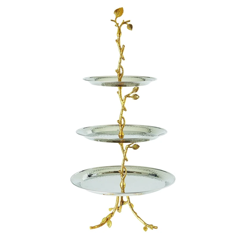 Elegance 70033 Golden Vine Hammered 3 Tier Server, Gold - Image 1