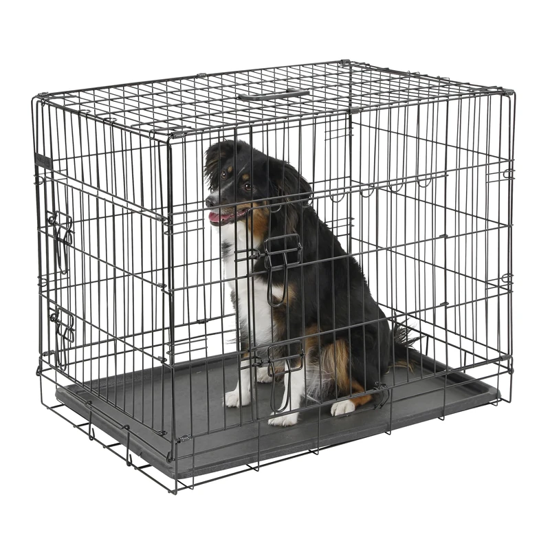 Kerbl Straight Front Dog Cage Collapsible 2 Doors, 76 x 54 x 64 cm, Black