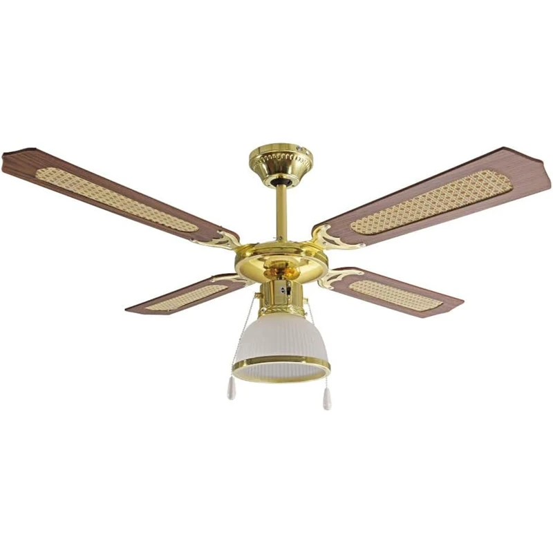 Ardes AR5A107D Ceiling Fan with Light, 3 Speed, 4 Reversible Blades, Cable Control, Night/Straw, Diameter 107 cm
