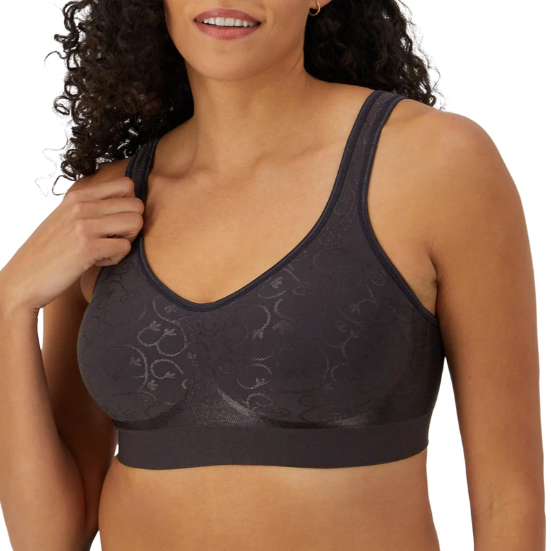 Bali Comfort Revolution Wireless Bra, Full-Coverage Wirefree Bra, Wireless Everyday Bra with Cool Comfort Fabric, Black Swirl Pattern, 40D
