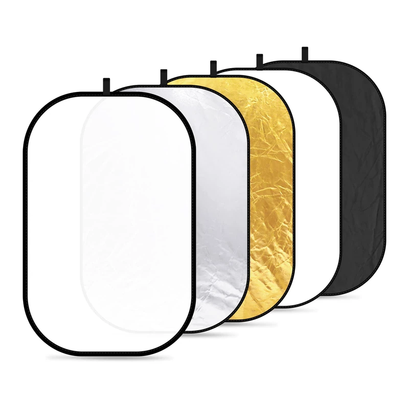 Neewer®, 5-in-1 oval 120 cm x 180 cm professional foldable multi disc light reflector with translucent silver, black, gold, white finish