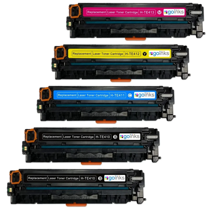 Go Inks 1 Set of 4 + Extra Black Laser Toner Cartridges to replace HP CE410X/CE411A/CE412A/CE413A (305X/305A) Compatible/non-OEM for use with HP Laserjet Pro 300/400 Color Printers (5 Toners)