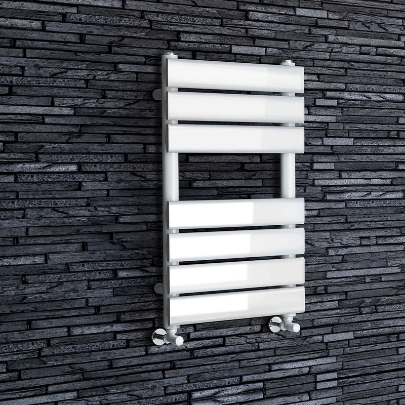 iBathUK Zerith Wall Mounted Flat Panel Heated Towel Rail, 7 Column Slim Flat Steel Hydronic Central Heating High Thermal Output Designer Bathroom Towel Radiator in Matt White, 650 × 400mm