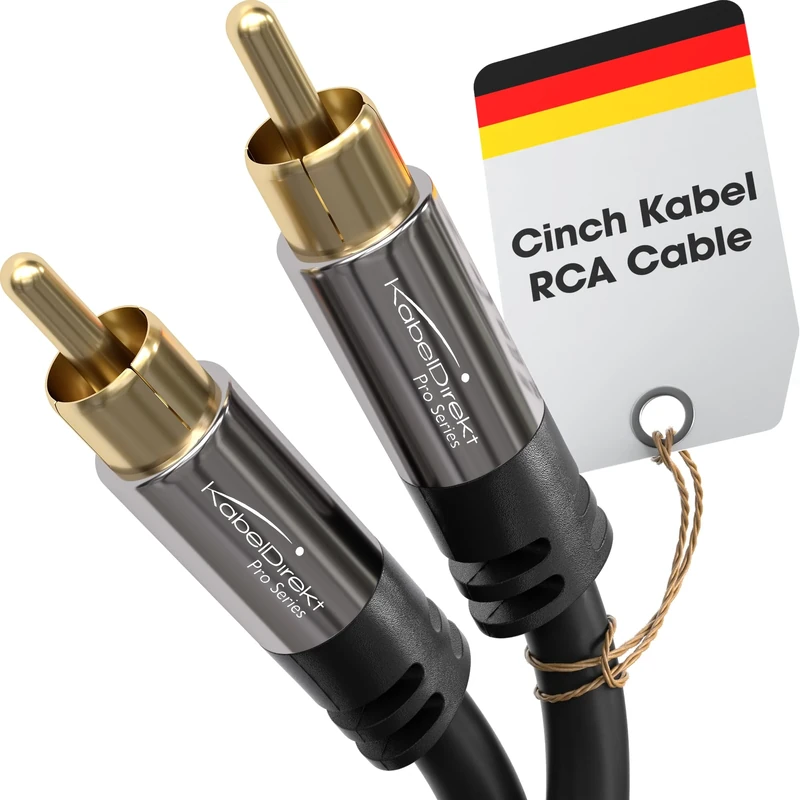KabelDirekt – 10m – RCA/phono subwoofer lead cable, 1 to 1, audio/digital/video (coax cable, male/male cinch plugs, for amps/Hi-Fis, audio signals/composite video, 75 ohm, black)