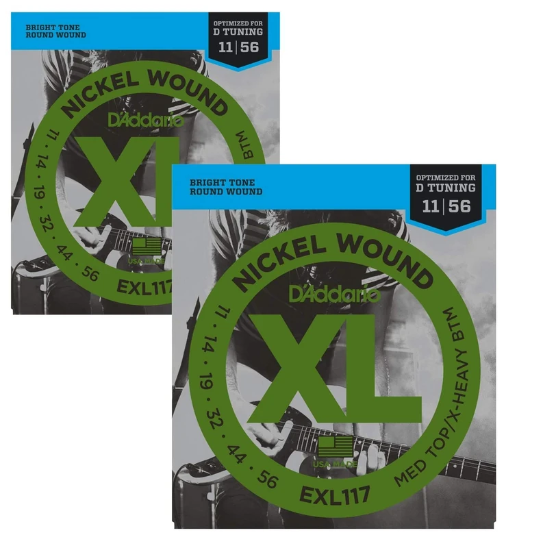 D'Addario EXL117 med top ex heavy bottom 11-56 electric guitar strings (2 PACKS)