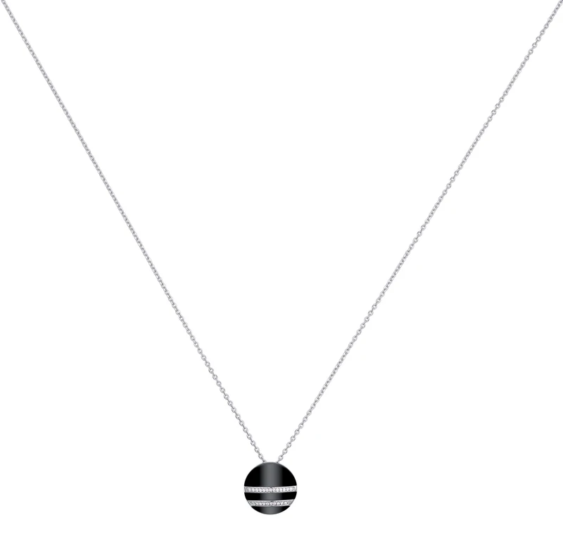 Ceranity 1-52/0019-N Women's Pendant Necklace 925/1000 Silver 4.51 g with Cubic Zirconia, Ceramic, White/Black - 45 cm