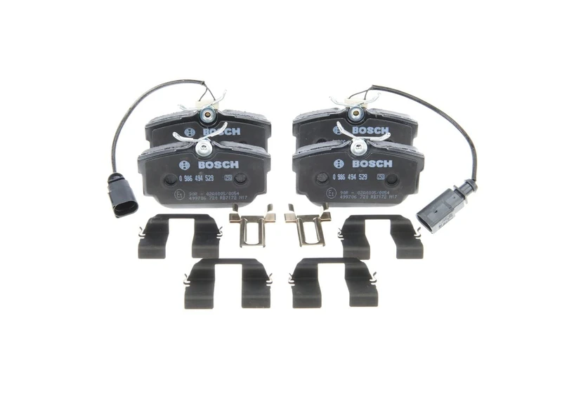 Bosch BP1450 - Brake Pads Car Rear Axle - Bosch Quality - Reduced Noise and Dust - ECE-R90 Certified - Copper-Free - 1 Set of 4 Pads - With Accessories