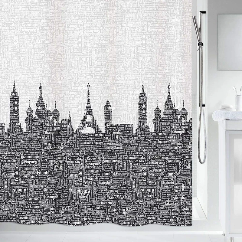 Spirella Urban Textile Shower Curtain 240 x 180 cm Black - Image 1