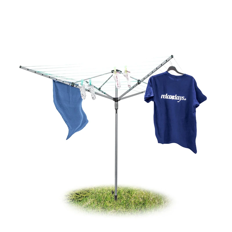 Relaxdays, Metal, Foldable Drying Rack Clothes Line With Ground Spike 49 m Clothesline with 4 Sides Extra Robust, 184 x 242 cm