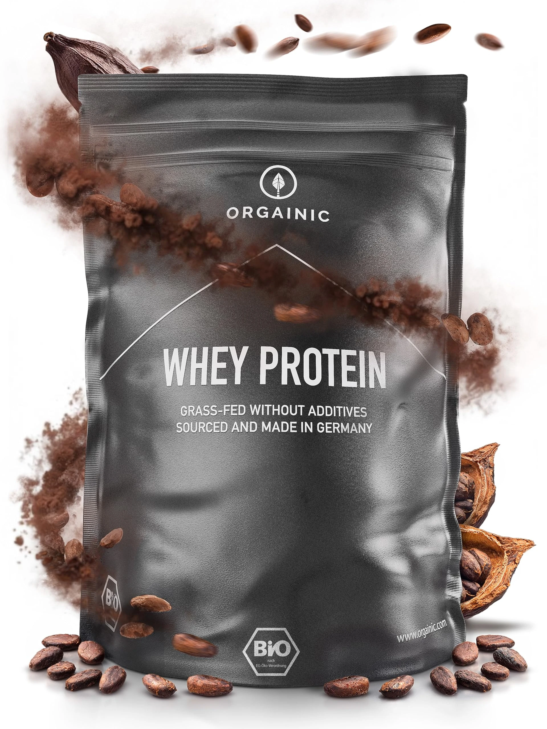 ORGAINIC Cocoa Whey Protein - Organic Certified Without Additives - Protein Powder from Germany - Grass Fed Whey Protein - 1000g