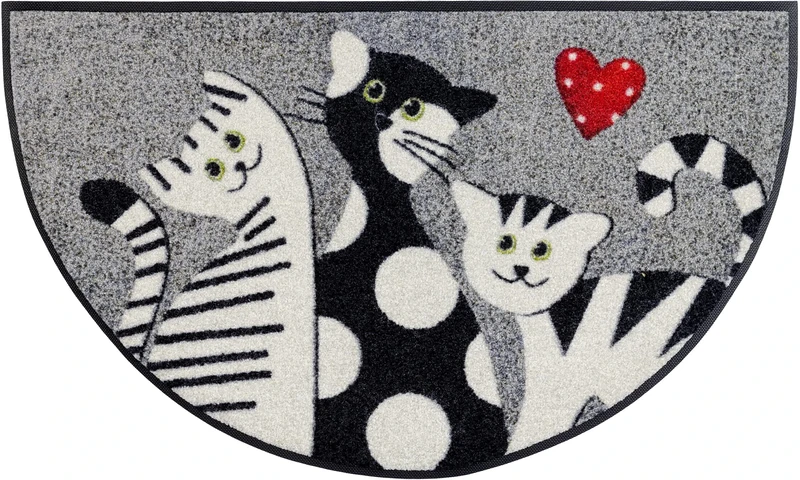 wash+dry Round Cat Trio Doormat 50 x 85 cm Grey Inside and Outside Washable - Image 1