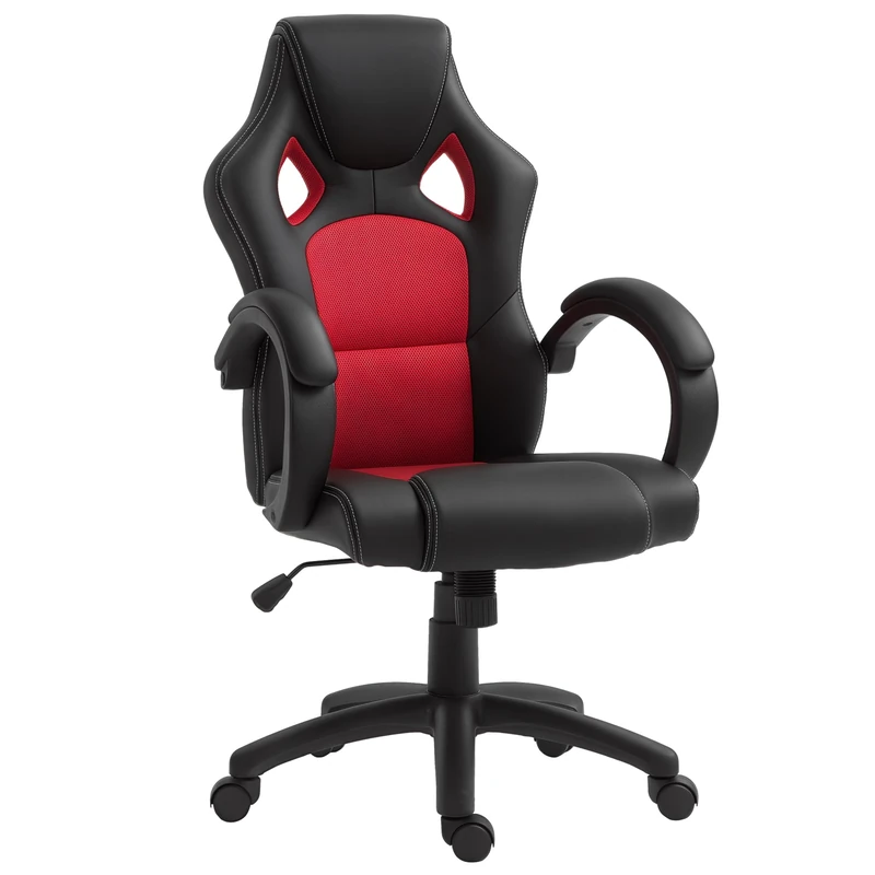 Vinsetto Gaming Chair Faux Leather Swivel Computer Racing Gamer Desk Chair for Home Office with Wheels, Red