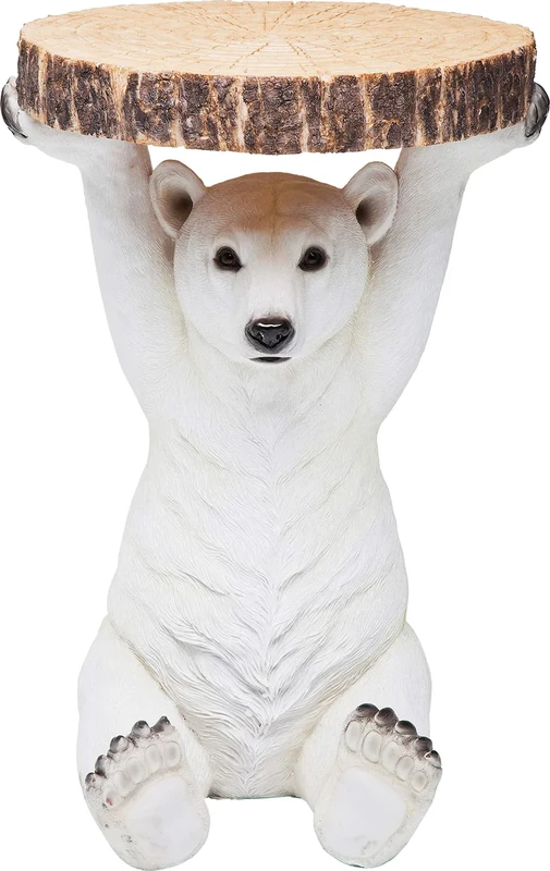 KARE Design Side Table Animal Polar Bear, Brown, White, Animal Motif, Gift Idea, Sofa Side Table, Round Bedside Table, Room Decor, Home Decor for Living Room, Office, Hallway, 52x35x33cm