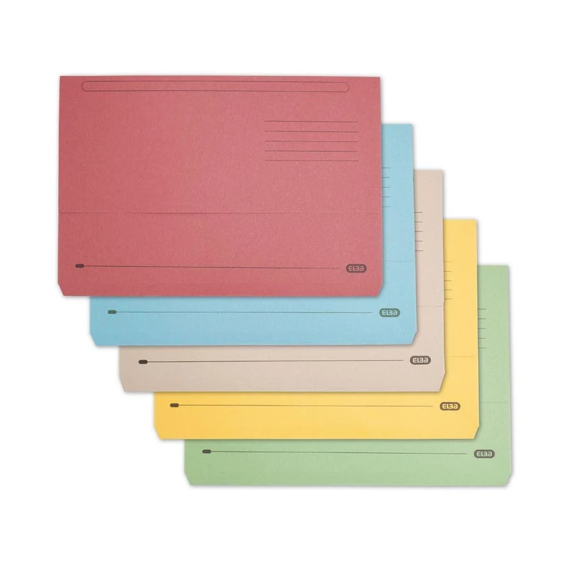 Elba A4+ Document Wallets, Assorted Colours - Pack of 50 Foolscap Folders with Tuck-In Flap, 300 Sheet Capacity, Heavyweight Paper Filing for Office & School
