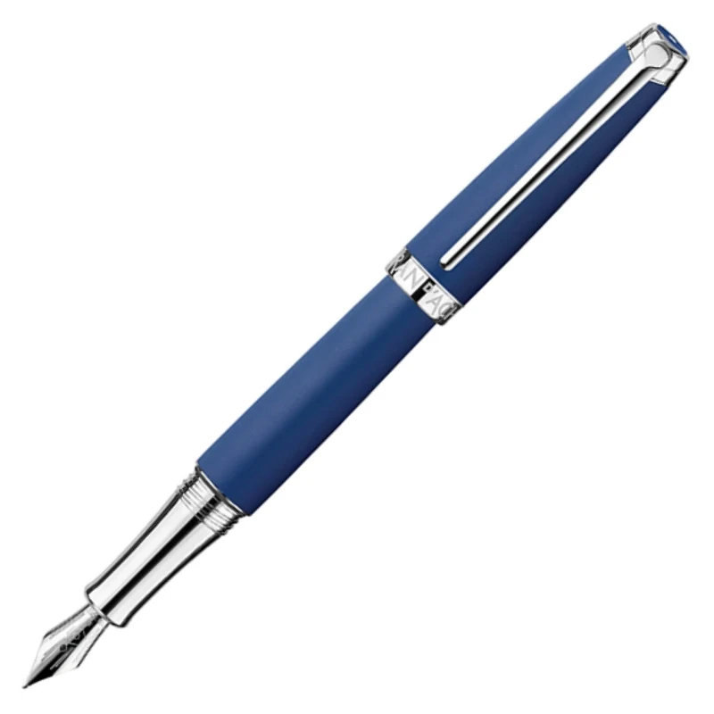 Caran d'Ache Leman Silver Plated Medium Fountain Pen - Blue Matt