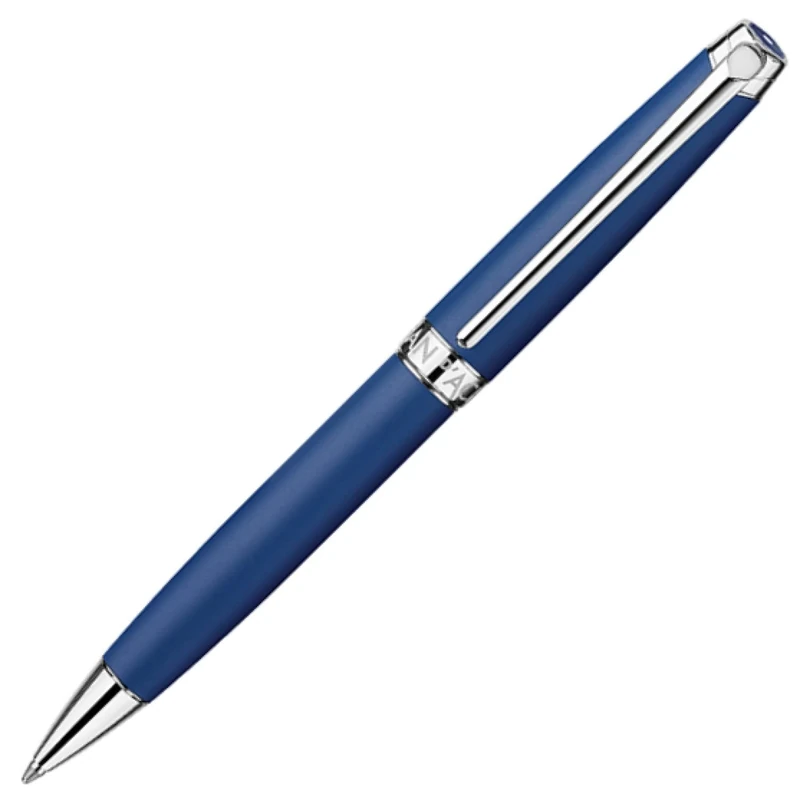 Caran d'Ache Leman Silver Plated Ballpoint Pen - Blue Matt